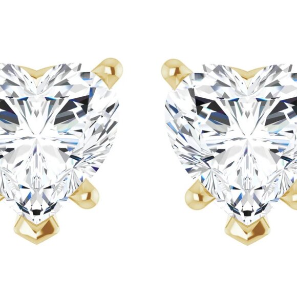 Heart Diamond Studs 14K Yellow Gold 0.76 Ct F Si3 I1 C50200186 - Picture 1 of 3